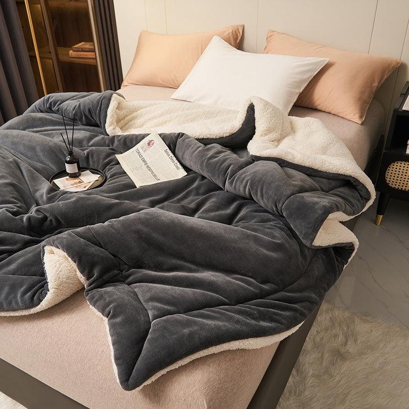 1PC Reversible Sherpa Throw Blanket - 59x79 inch-Dark Grey