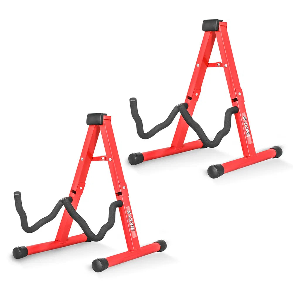 5 Core Guitar Stand 2-Pack A-Frame with Soft Foam Arm - Red