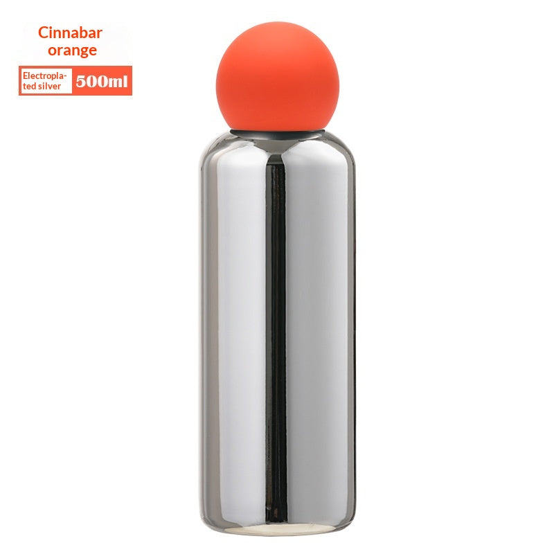 Electroplated Silver Stainless Steel Vacuum Insulated Bottle - Cinnabar Orange-500ML