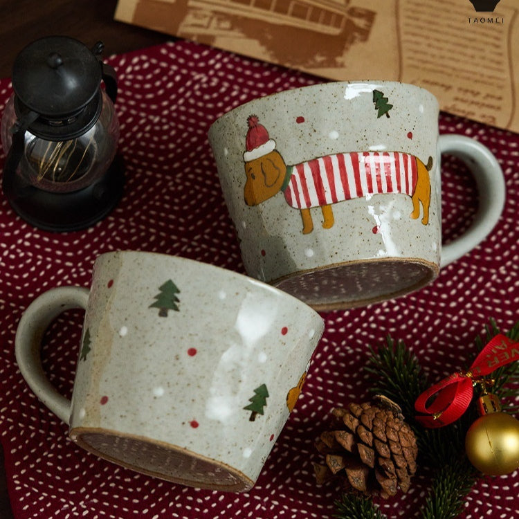 Taomeiji Retro Christmas Dachshund Ceramic Mug