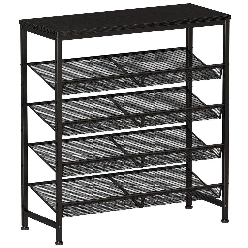 5 Tier Wood Top Shoe Rack - Black