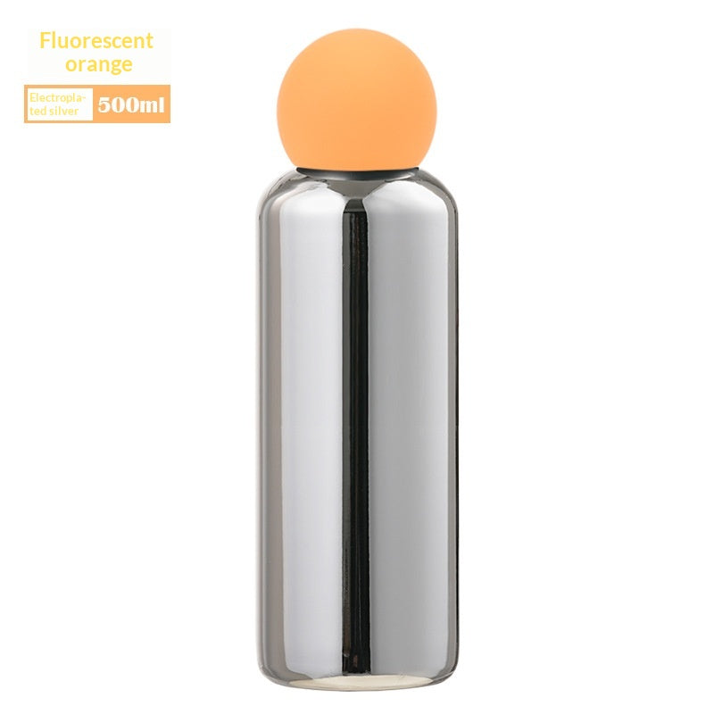 Electroplated Silver Stainless Steel Vacuum Insulated Bottle - Fluorescent Orange-500ML