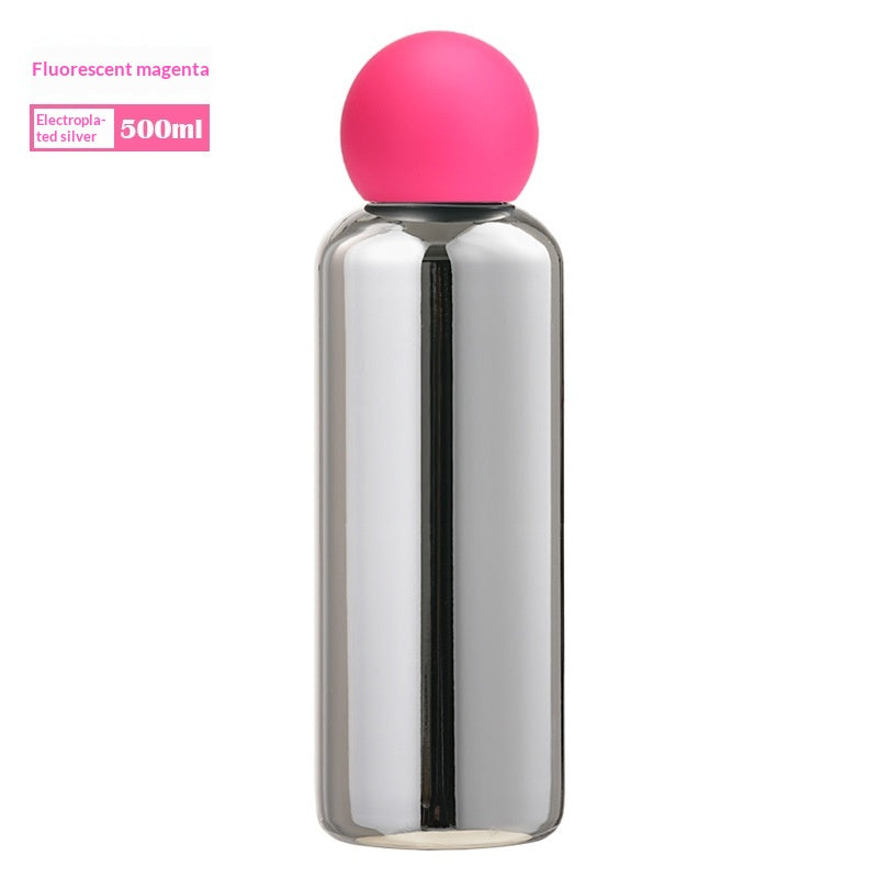 Electroplated Silver Stainless Steel Vacuum Insulated Bottle - Fluorescent Rose-500ML