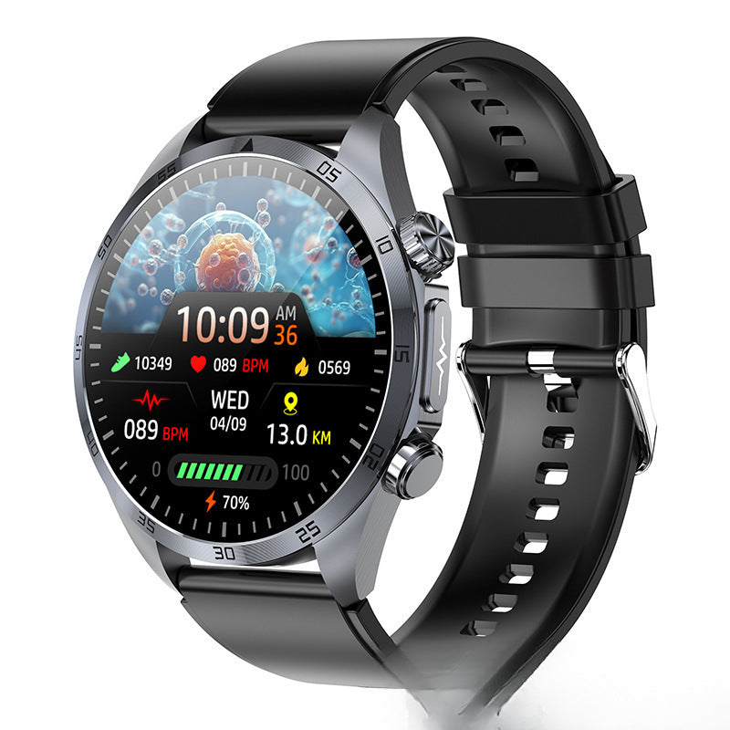 Smartwatch with Bluetooth Calling, Amoled Touchscreen, Health Monitoring - Flagship Black Silicone