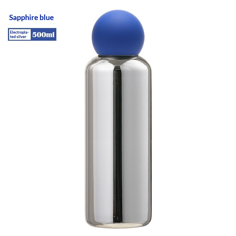 Electroplated Silver Stainless Steel Vacuum Insulated Bottle - Sapphire Blue-500ML