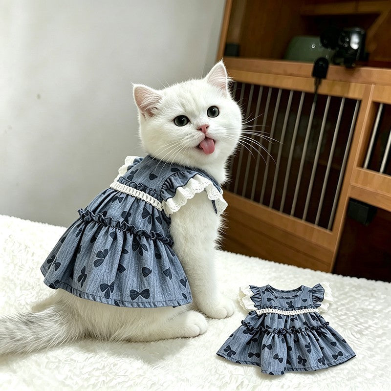 Cat Clothing Lace Trimmed Dress