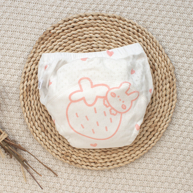 Newborn Cloth Diaper Gauze Washable Training Pant Waterproof - Strawberry Rabbit-Size90