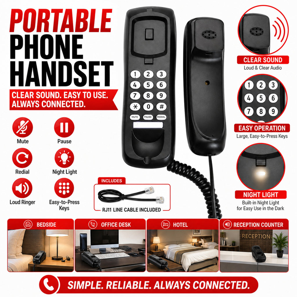 Small Corded Landline Phone - Mini Desktop & Wall Mount Telephone for Home/Office/Hotel