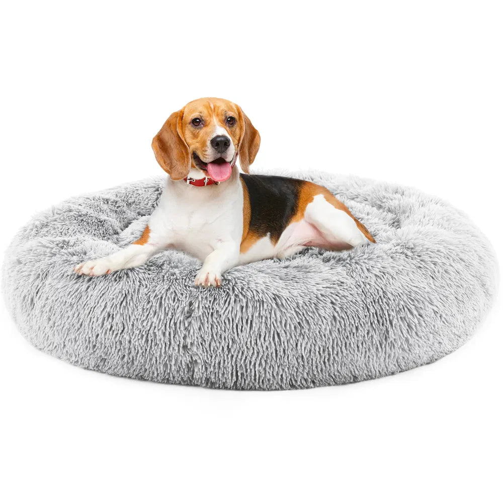 24 Inch Anti-Slip Round Fluffy Plush Faux Fur Cat Bed - Grey/L