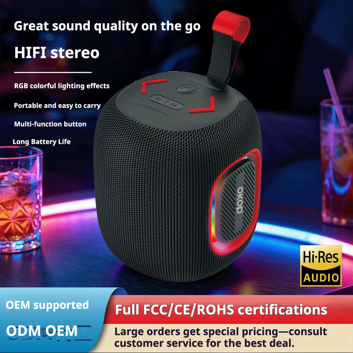 KP-877 Portable Bluetooth Speaker with RGB Lighting