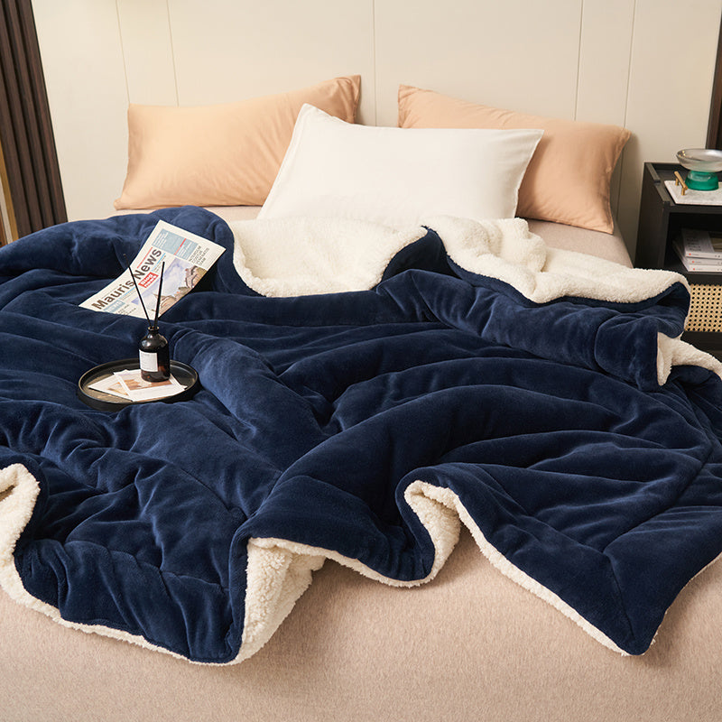 1PC Reversible Sherpa Throw Blanket - 79x91 inch-Dark Blue