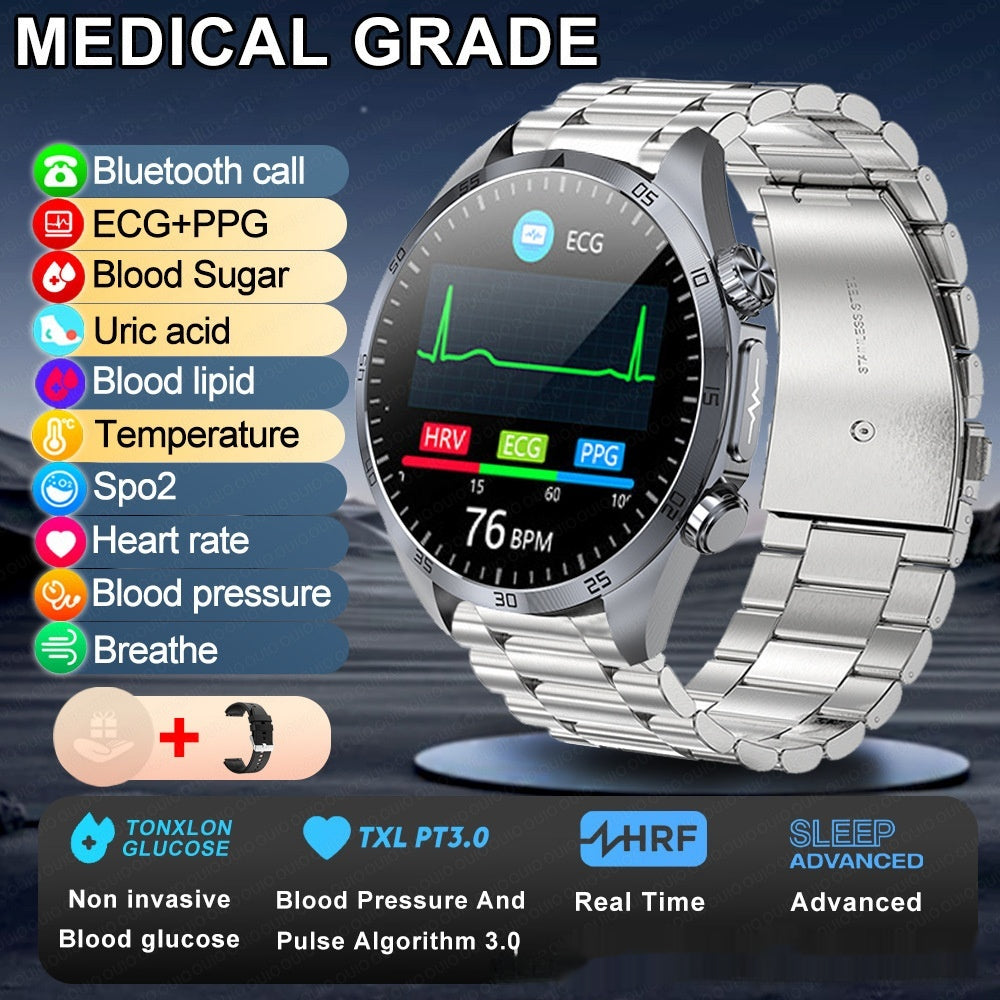 Smartwatch with Bluetooth Calling, Amoled Touchscreen, Health Monitoring - Top Silver Steel