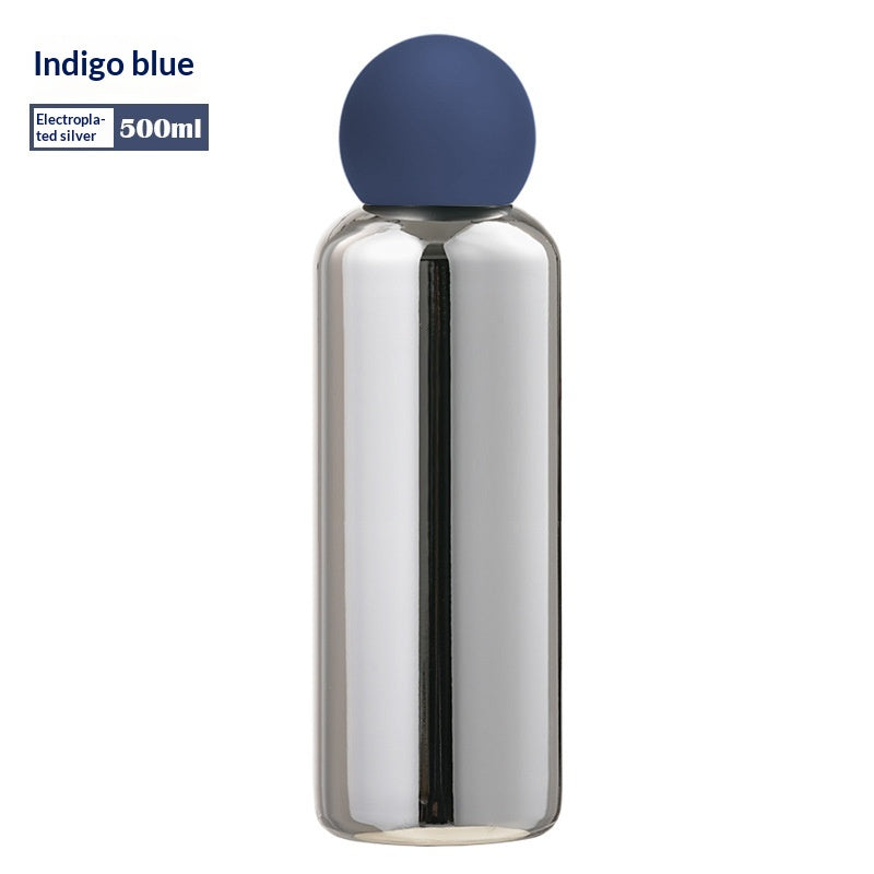 Electroplated Silver Stainless Steel Vacuum Insulated Bottle - Indigo Blue-500ML