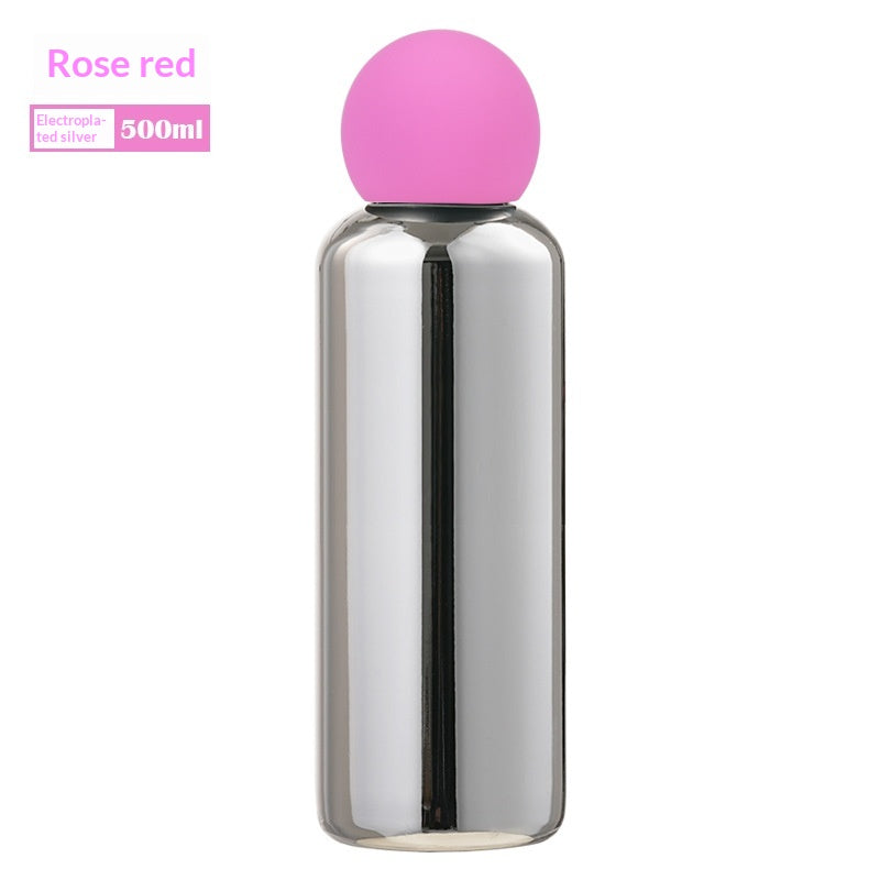 Electroplated Silver Stainless Steel Vacuum Insulated Bottle - Rose Red-500ML