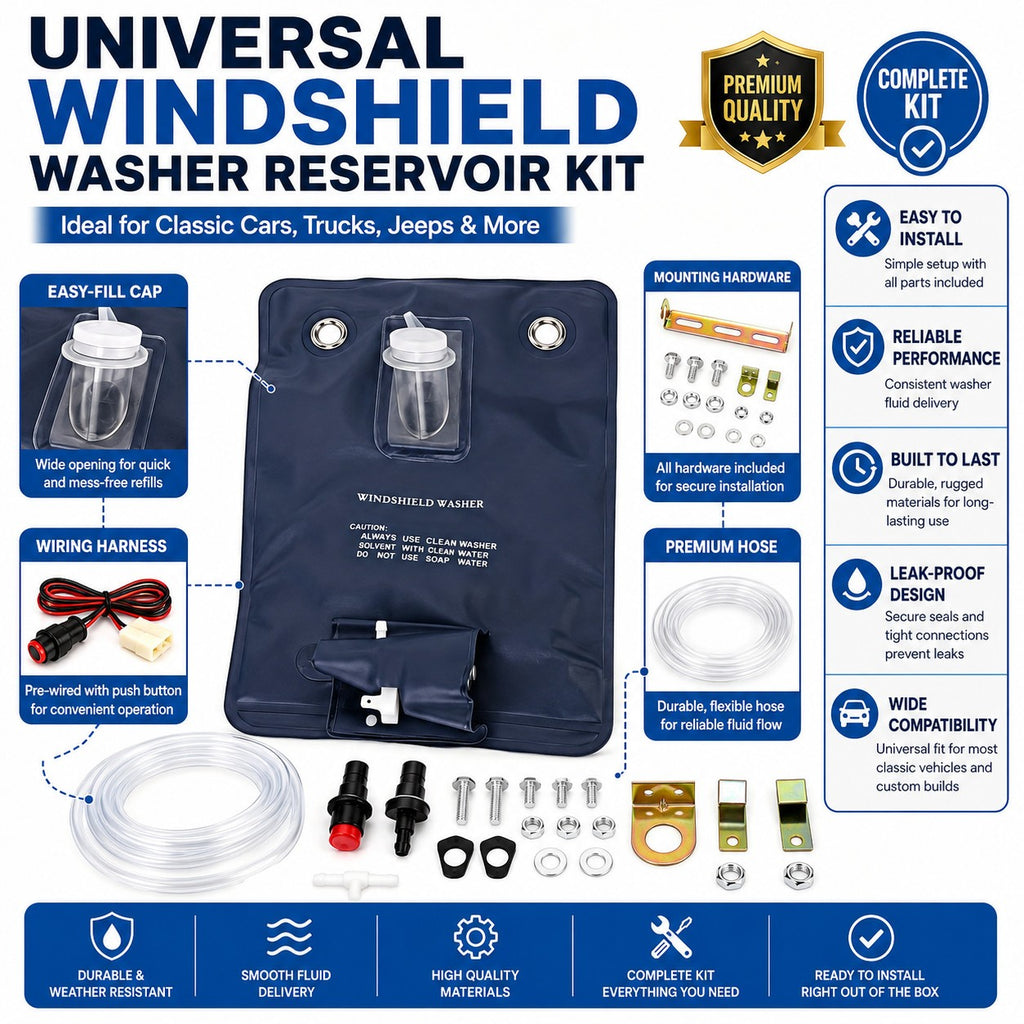 Universal Classic Car Windshield Washer Bag Kit 12V Complete Accessories