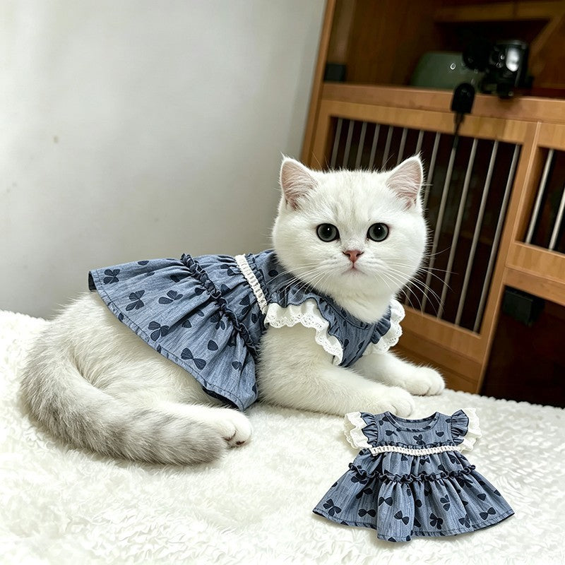Cat Clothing Lace Trimmed Dress