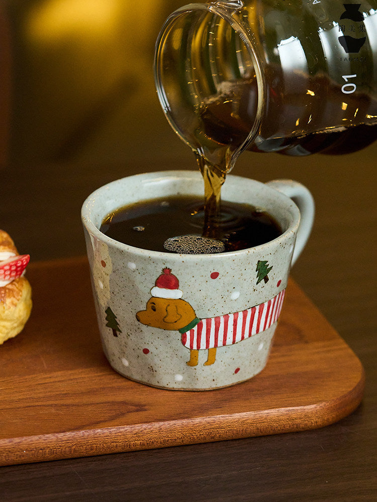 Taomeiji Retro Christmas Dachshund Ceramic Mug