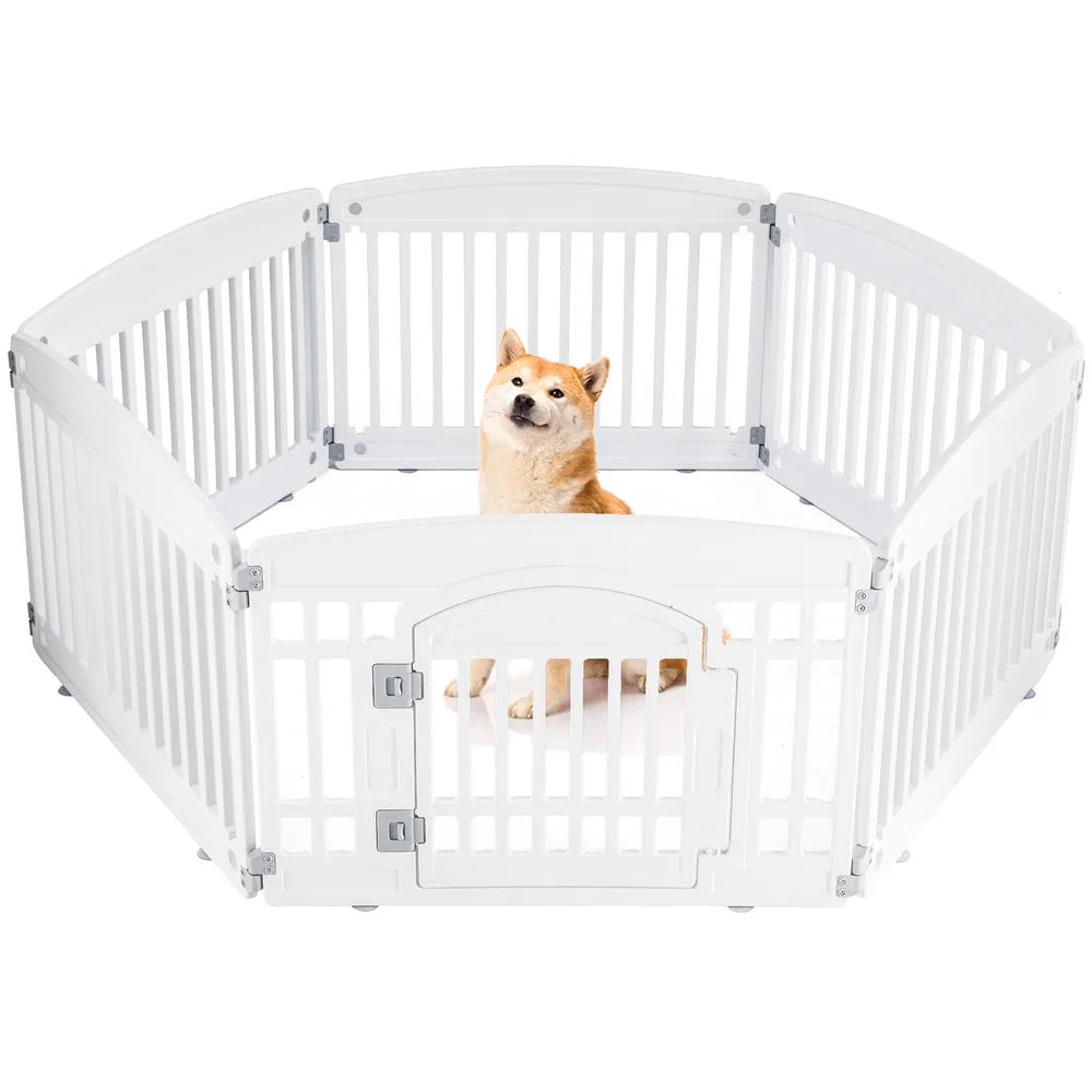 Dog Playpen Safe & Secure Indoor/Outdoor Pet Fence - White/6-Panel