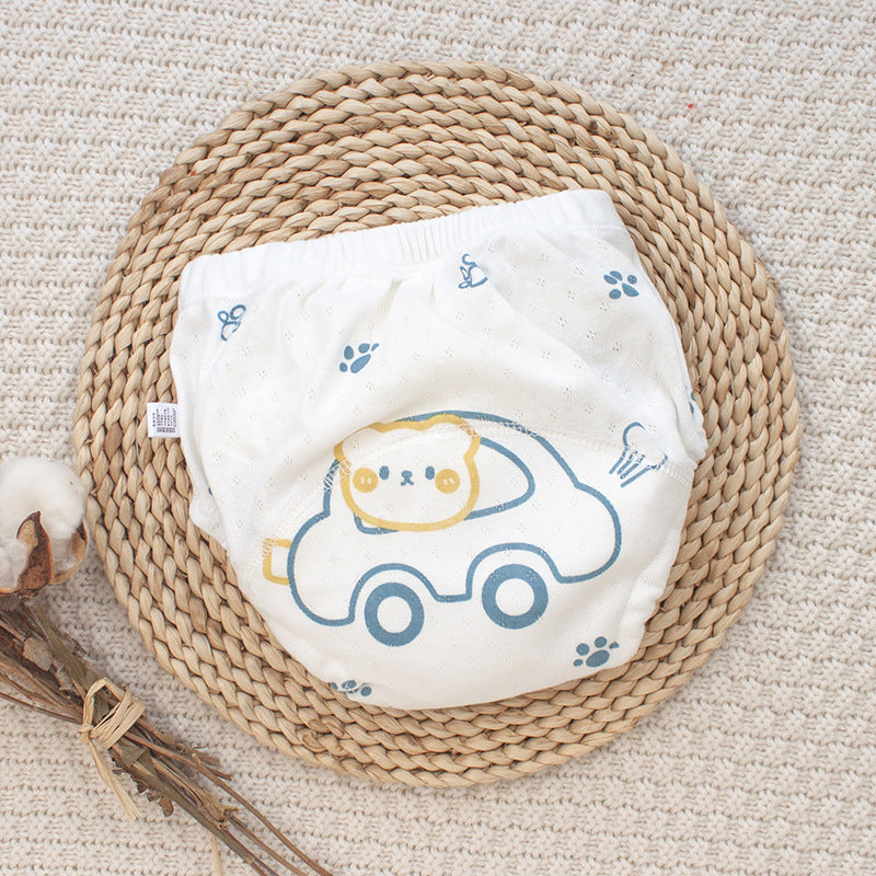 Newborn Cloth Diaper Gauze Washable Training Pant Waterproof - Car Bear-Size100