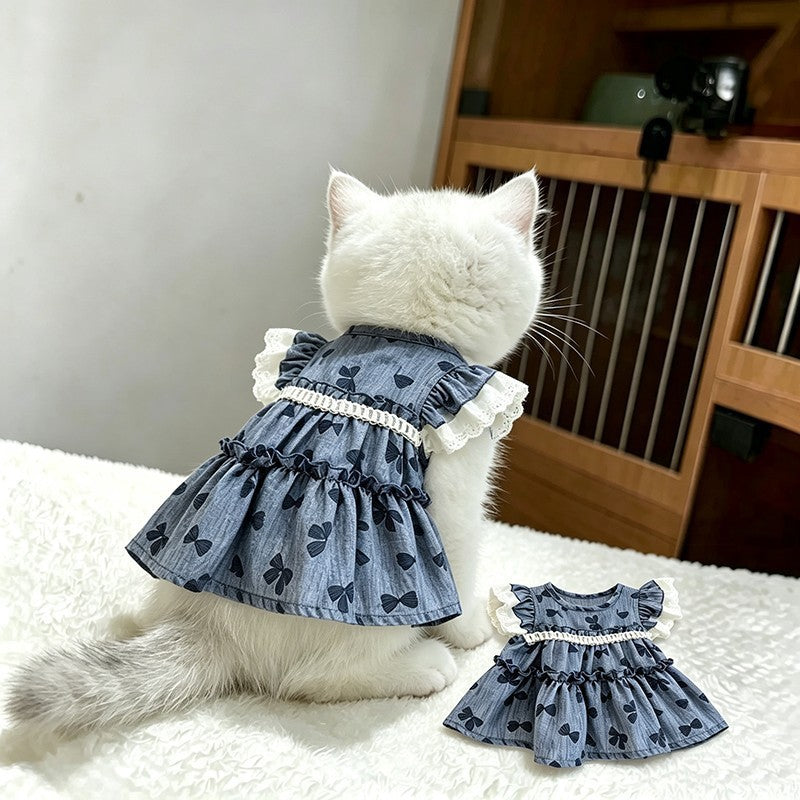 Cat Clothing Lace Trimmed Dress
