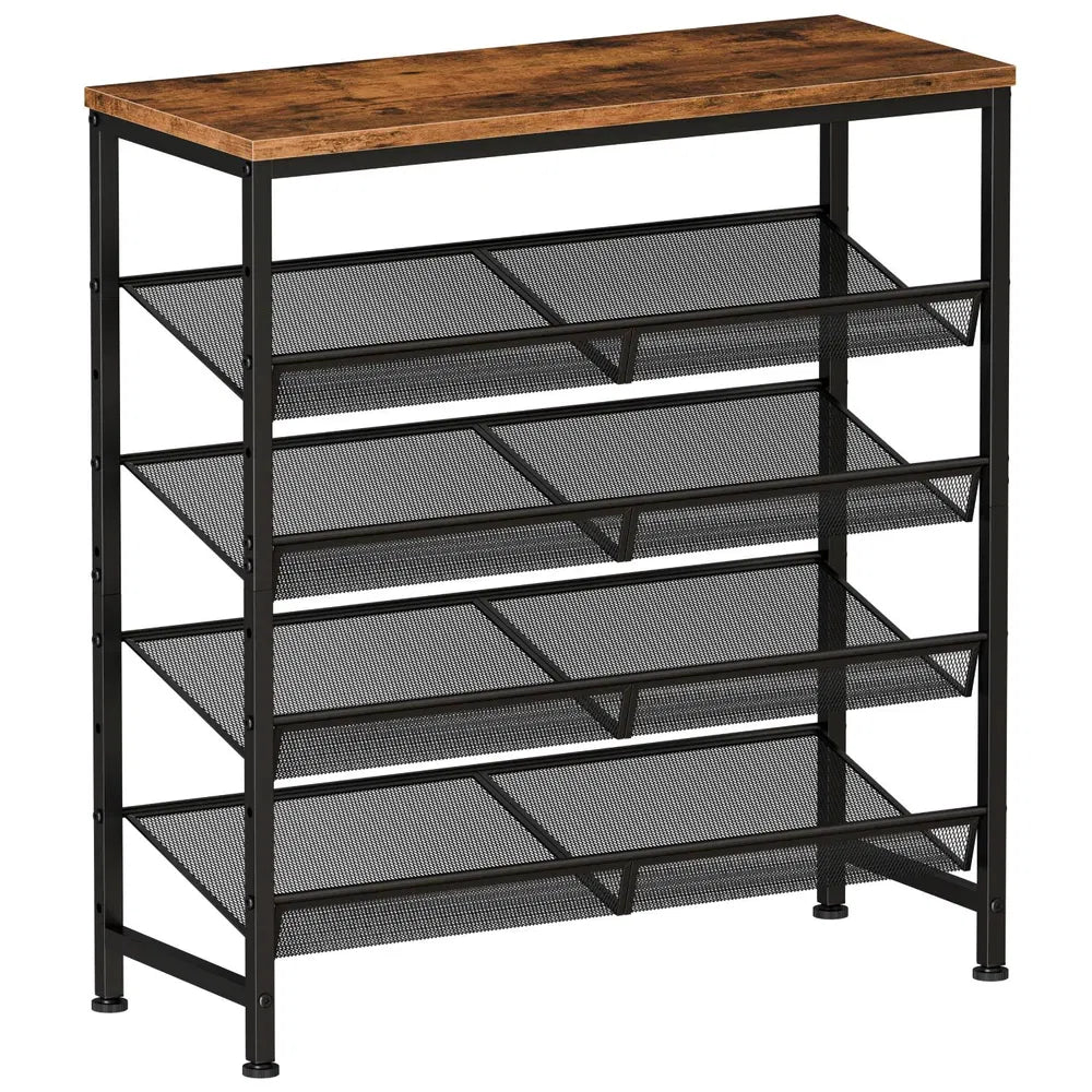 5 Tier Wood Top Shoe Rack - Rust