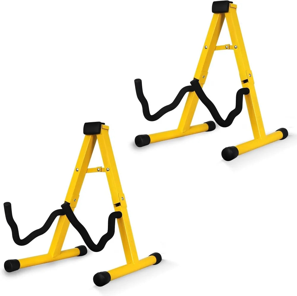5 Core Guitar Stand 2-Pack A-Frame with Soft Foam Arm - Yellow