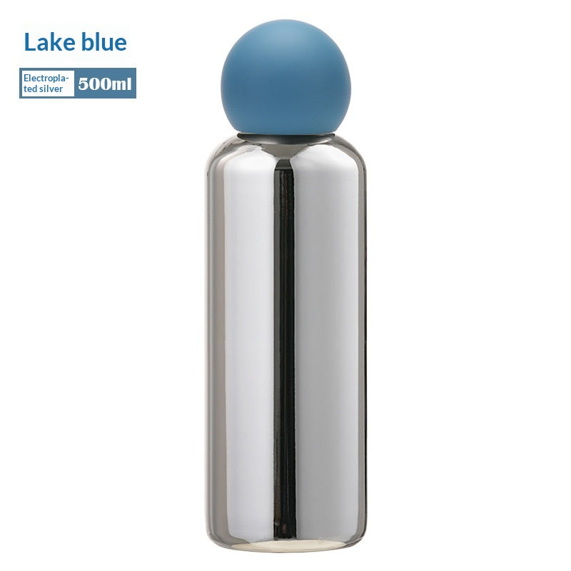 Electroplated Silver Stainless Steel Vacuum Insulated Bottle - Lake Blue-500ML