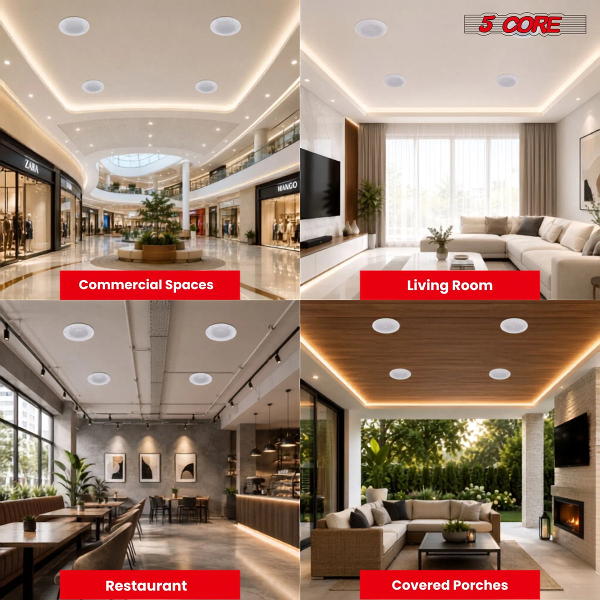 5 Core In-Ceiling/In-Wall Speakers, 2-Way Flush Mount