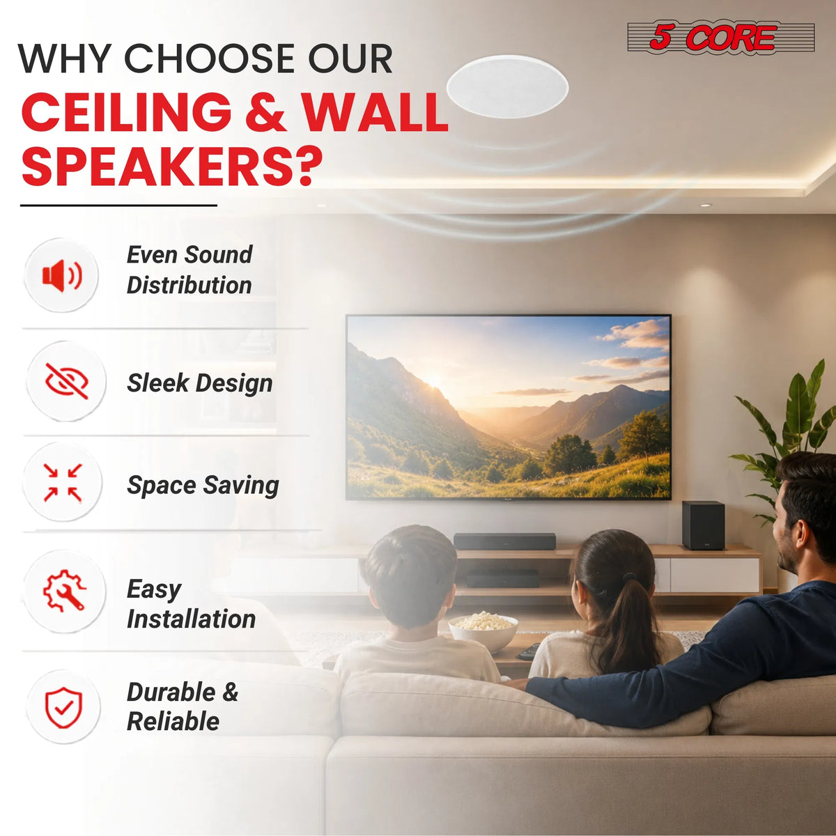5 Core In-Ceiling/In-Wall Speakers, 2-Way Flush Mount