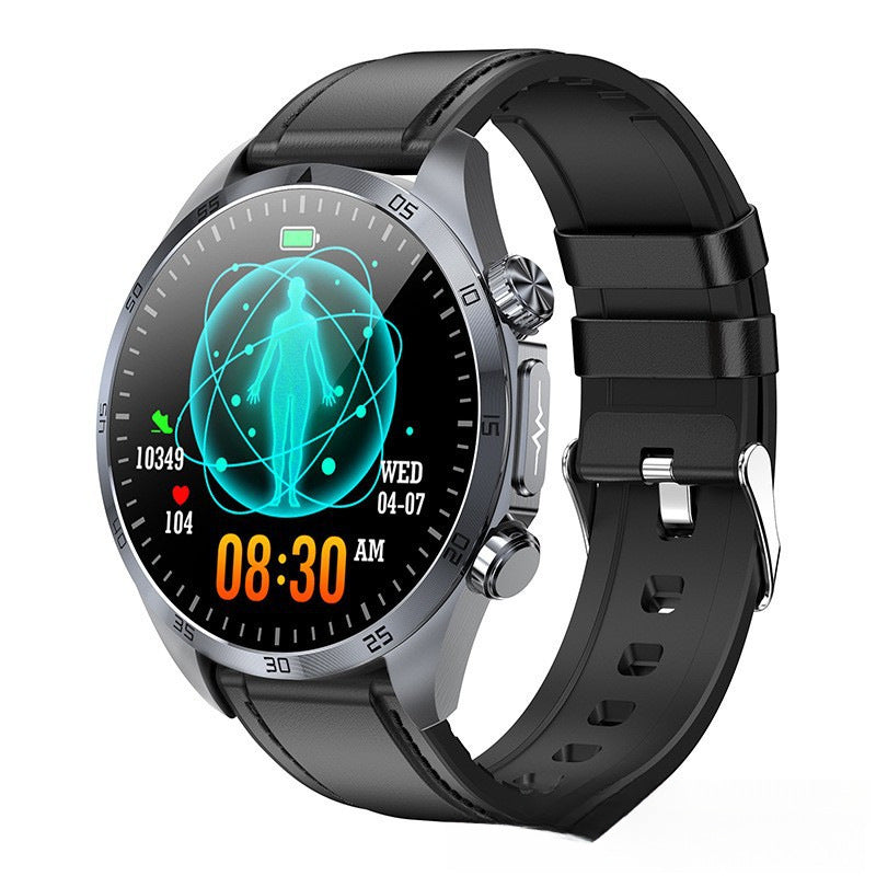 Smartwatch with Bluetooth Calling, Amoled Touchscreen, Health Monitoring - Black Leather