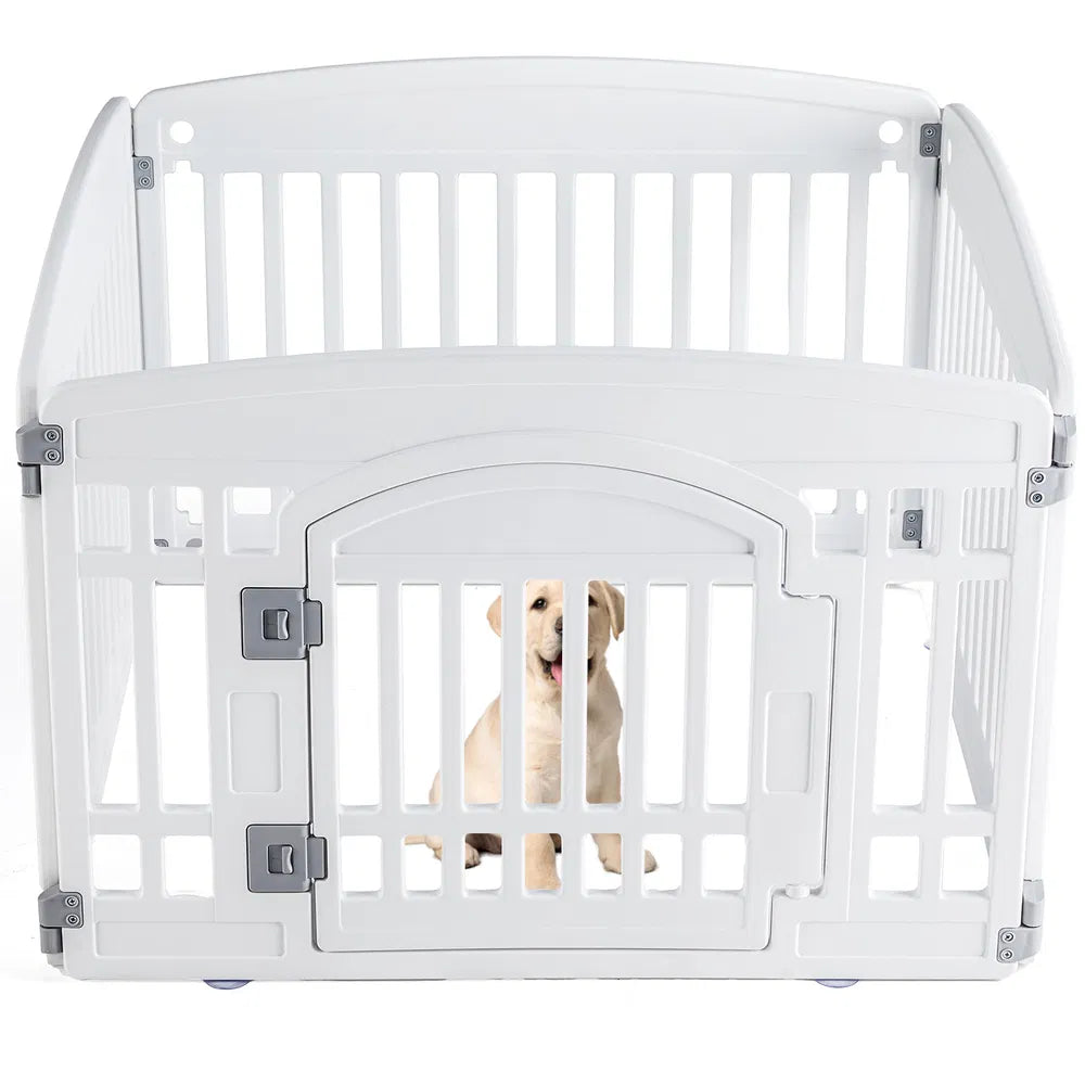 Dog Playpen Safe & Secure Indoor/Outdoor Pet Fence - White/4-Panel