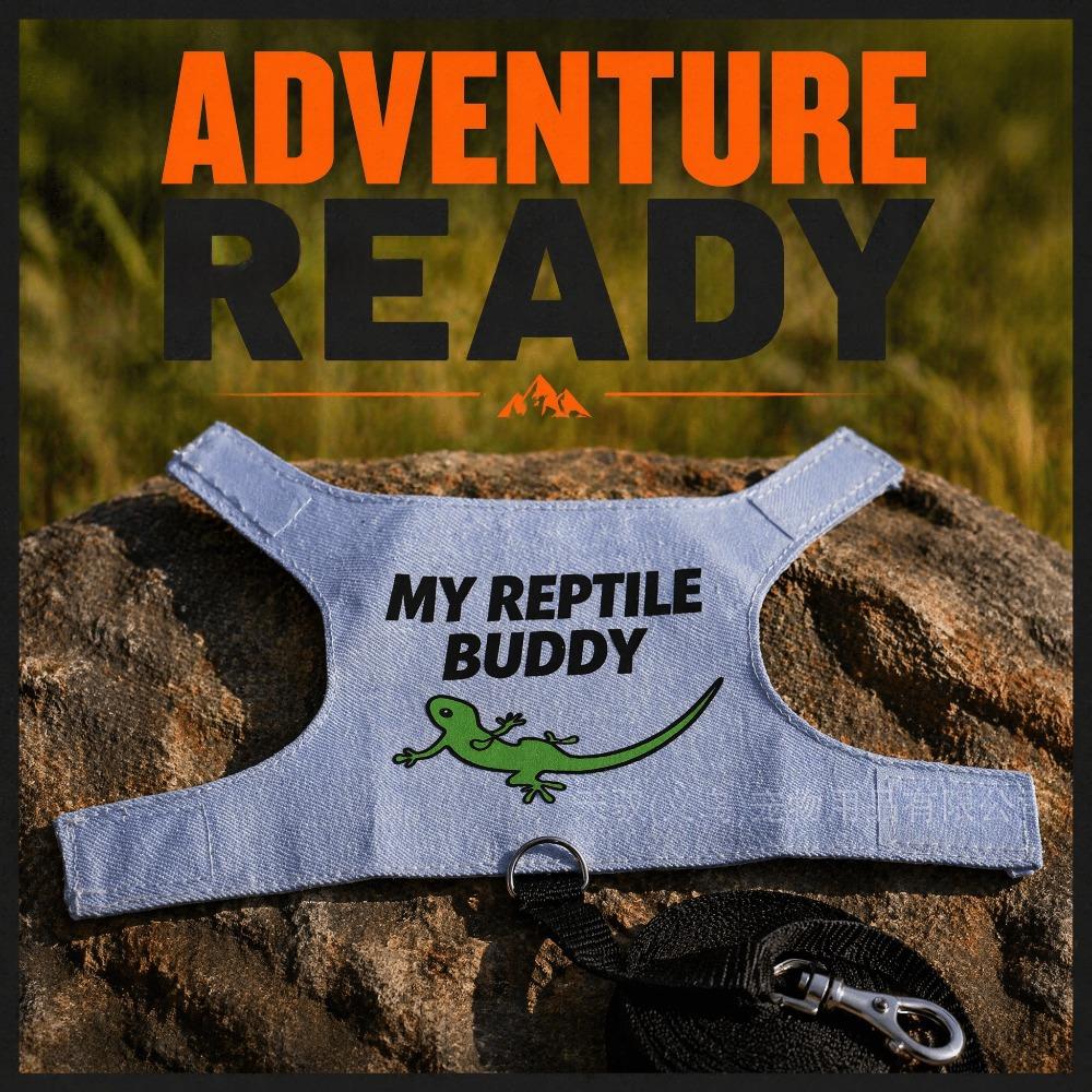 Lizard Harness and Leash Set for Reptiles - Red-Denim Blue