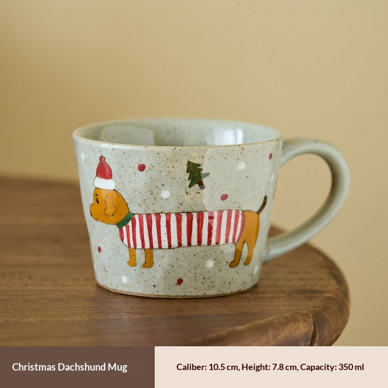 Taomeiji Retro Christmas Dachshund Ceramic Mug - Default
