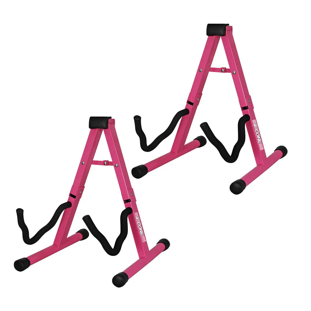 5 Core Guitar Stand 2-Pack A-Frame with Soft Foam Arm - Baby Pink