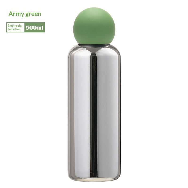 Electroplated Silver Stainless Steel Vacuum Insulated Bottle - Army Green-500ML