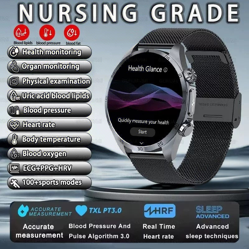 Smartwatch with Bluetooth Calling, Amoled Touchscreen, Health Monitoring - Top Black Milanese