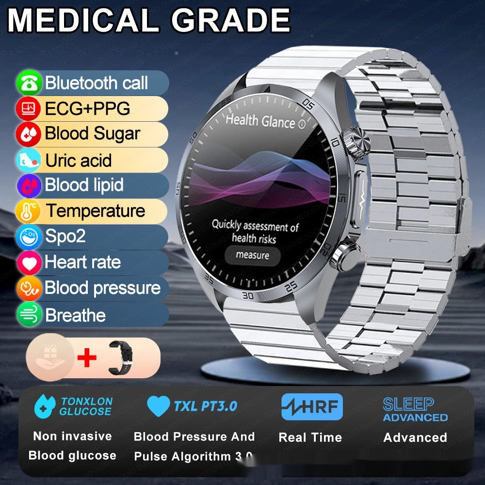 Smartwatch with Bluetooth Calling, Amoled Touchscreen, Health Monitoring - Top Silver Bamboo Steel