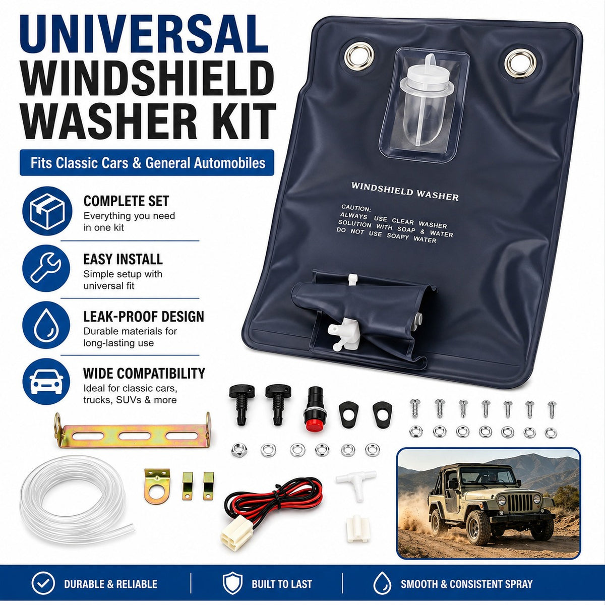 Universal Classic Car Windshield Washer Bag Kit 12V Complete Accessories - Default Title