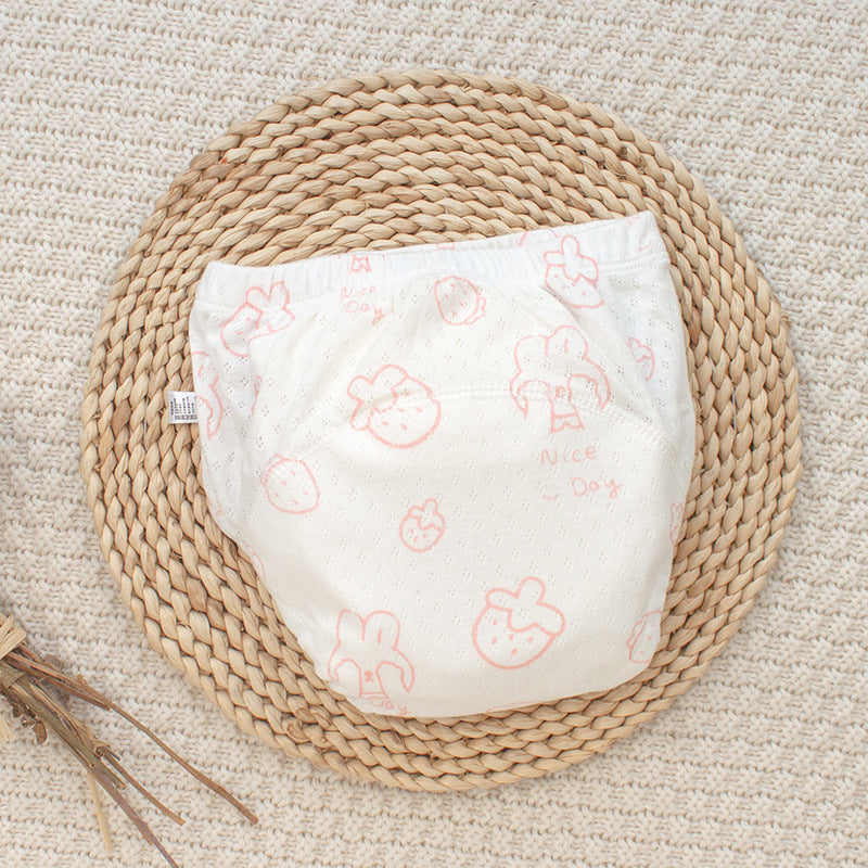 Newborn Cloth Diaper Gauze Washable Training Pant Waterproof - Full Print Strawberry Rabbit-Size100