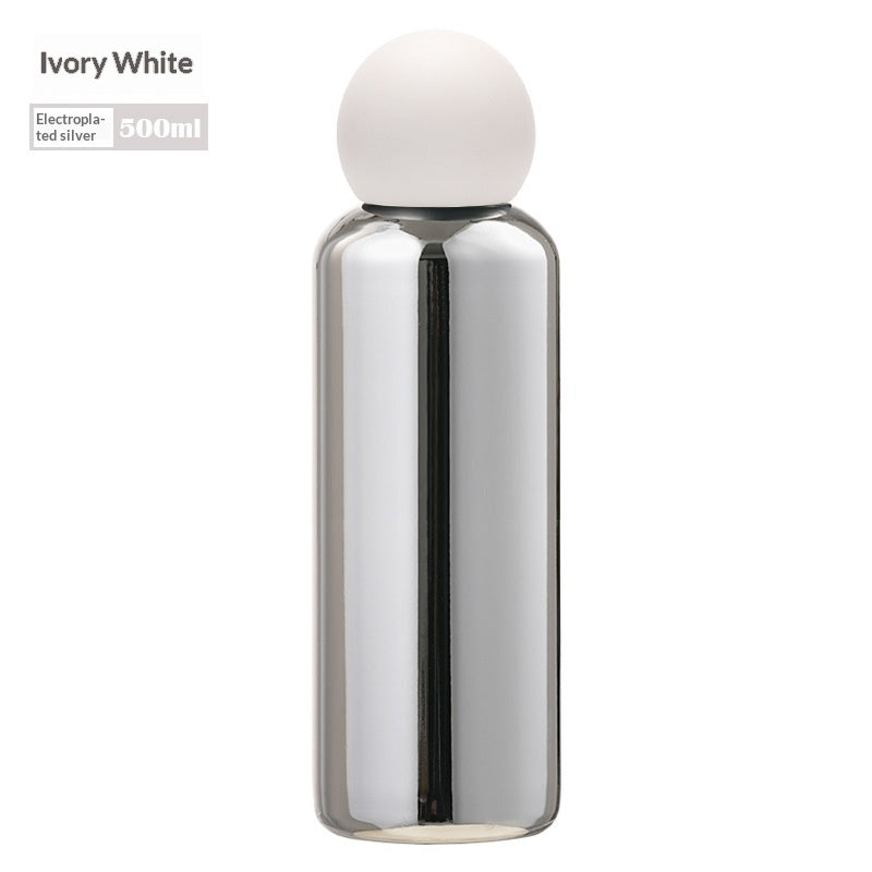 Electroplated Silver Stainless Steel Vacuum Insulated Bottle - Ivory White-500ML