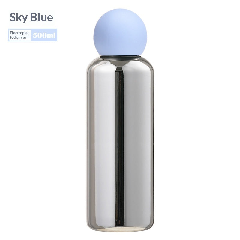 Electroplated Silver Stainless Steel Vacuum Insulated Bottle - Sky Blue-500ML