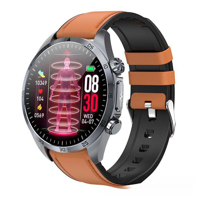 Smartwatch with Bluetooth Calling, Amoled Touchscreen, Health Monitoring - Brown Leather