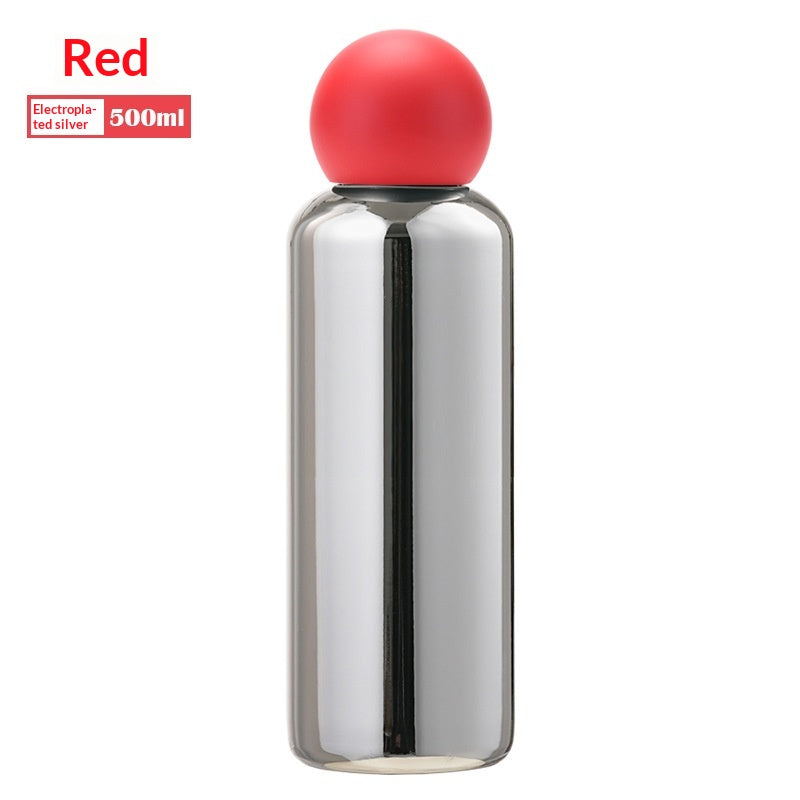 Electroplated Silver Stainless Steel Vacuum Insulated Bottle - Red-500ML