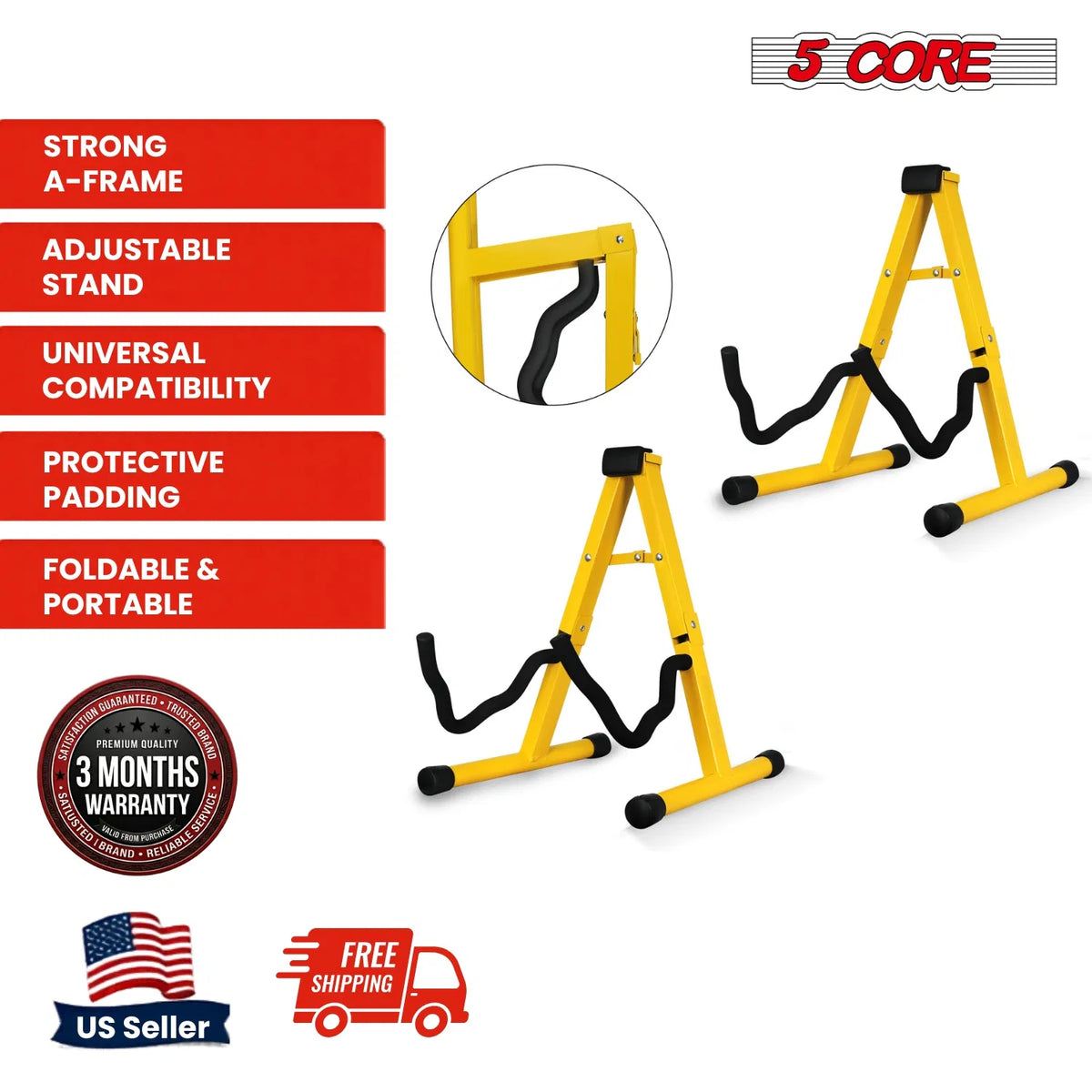 5 Core Guitar Stand 2-Pack A-Frame with Soft Foam Arm