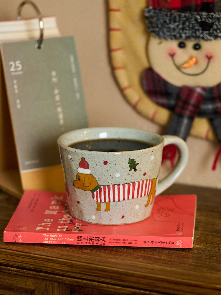 Taomeiji Retro Christmas Dachshund Ceramic Mug