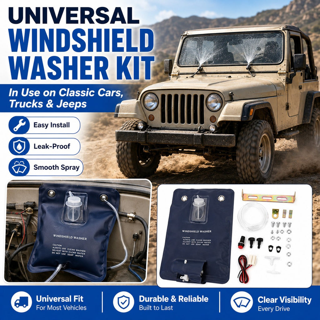 Universal Classic Car Windshield Washer Bag Kit 12V Complete Accessories