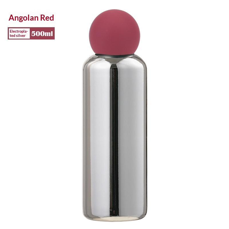 Electroplated Silver Stainless Steel Vacuum Insulated Bottle - Angora Red-500ML