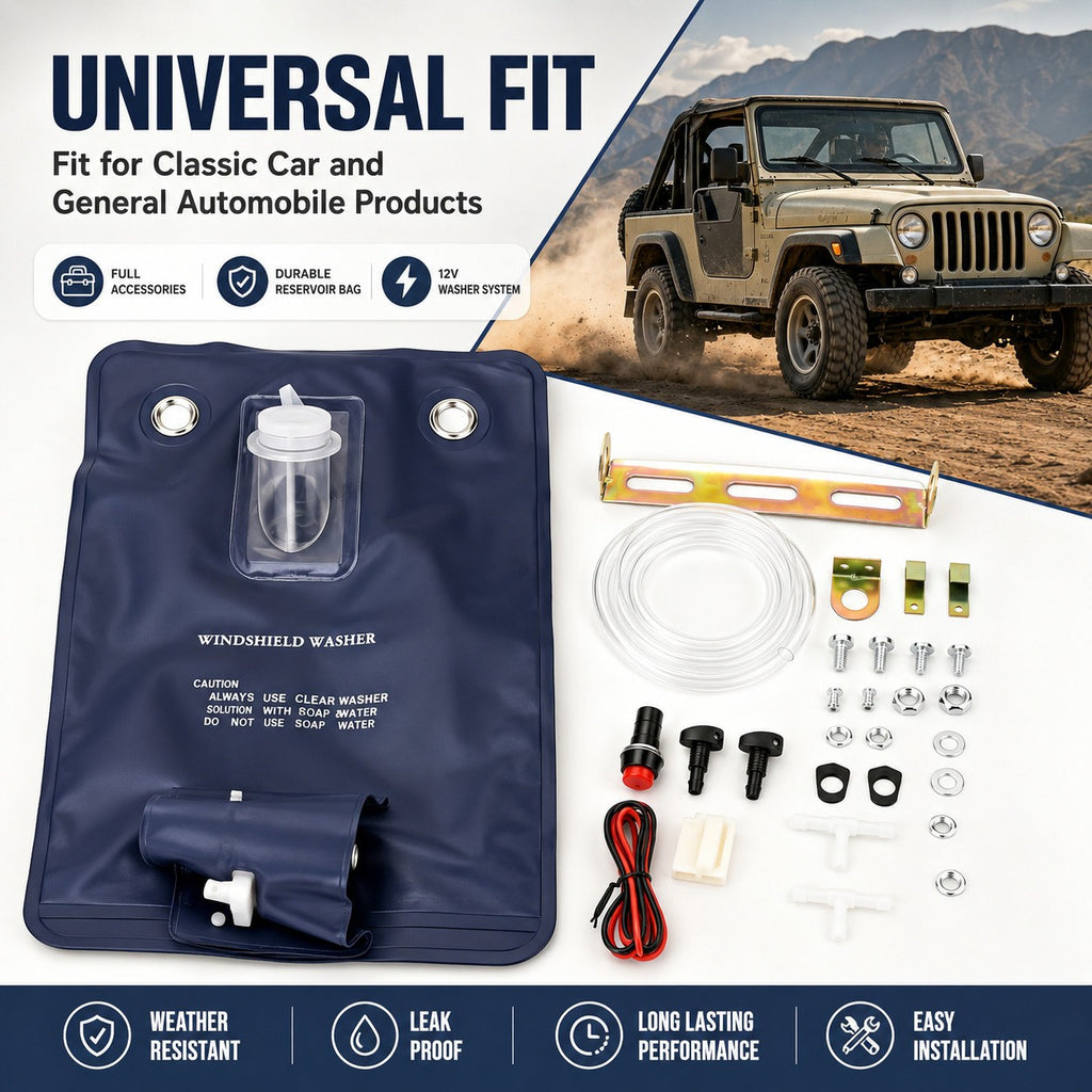 Universal Classic Car Windshield Washer Bag Kit 12V Complete Accessories