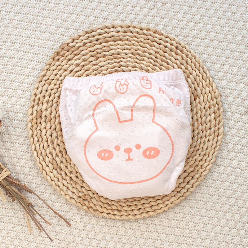 Newborn Cloth Diaper Gauze Washable Training Pant Waterproof - Big Head Rabbit-Size110