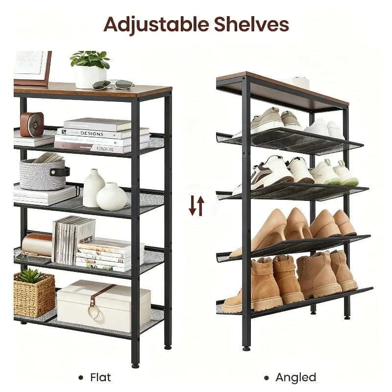 5 Tier Wood Top Shoe Rack